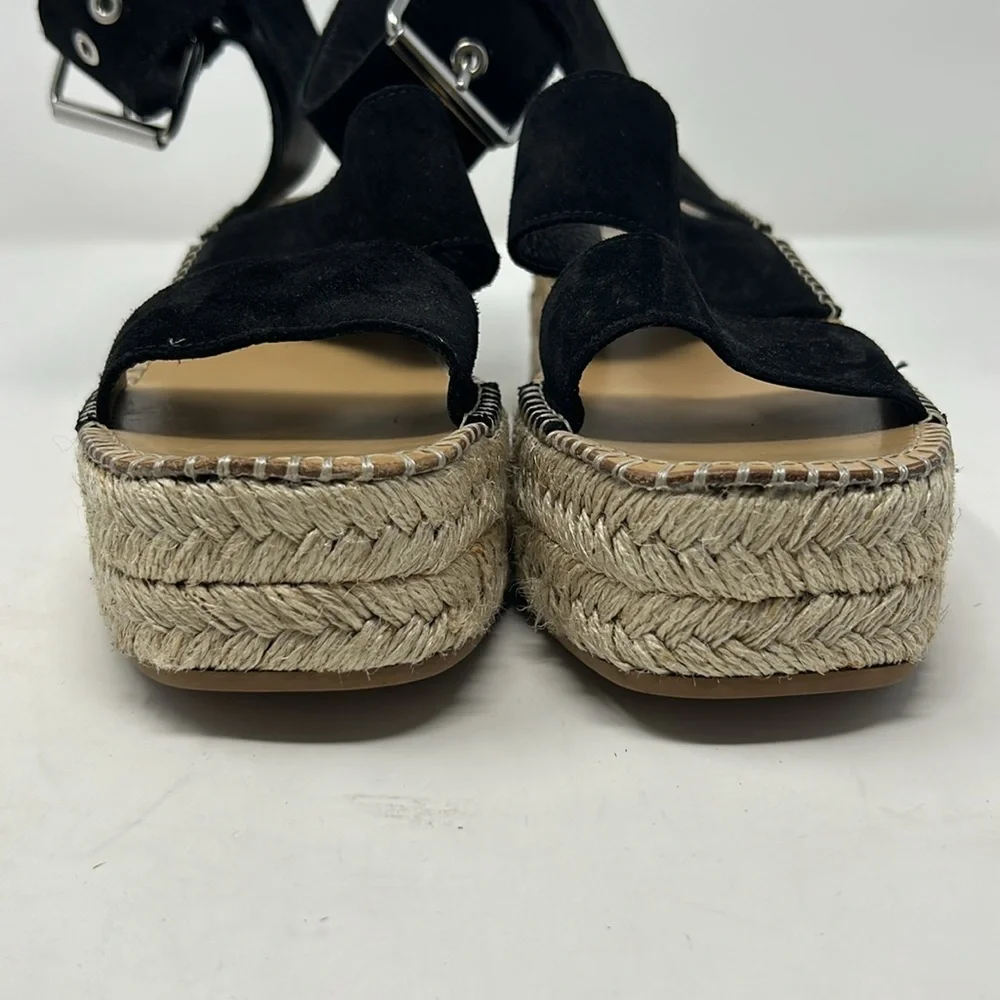 Rag & Bone Black Suede Leather Square Toe Espadrille Platform Buckle Sandals